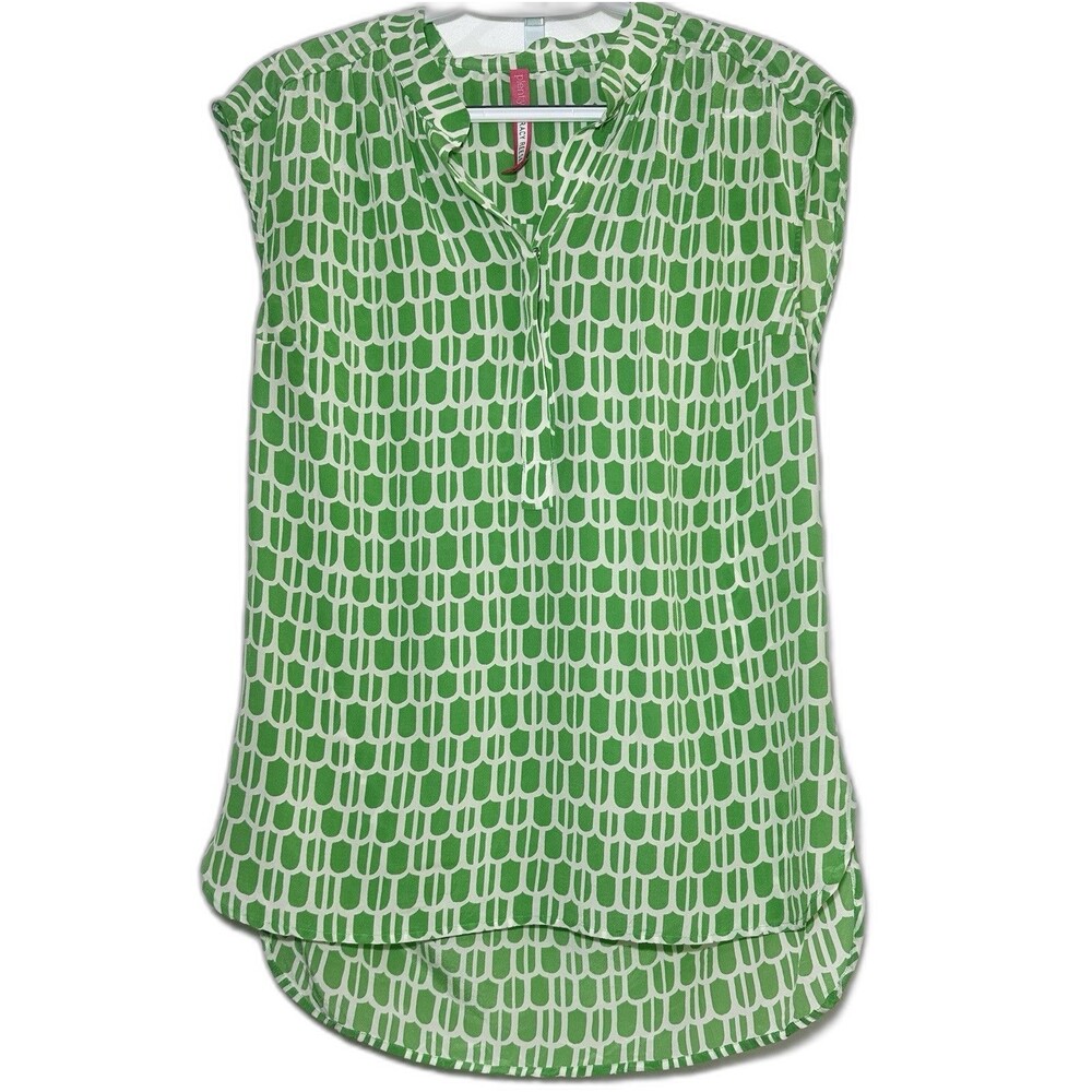 Plenty by Tracy Reese 100% Silk Green Geometric Sleeveless Blouse M Worn On TV
